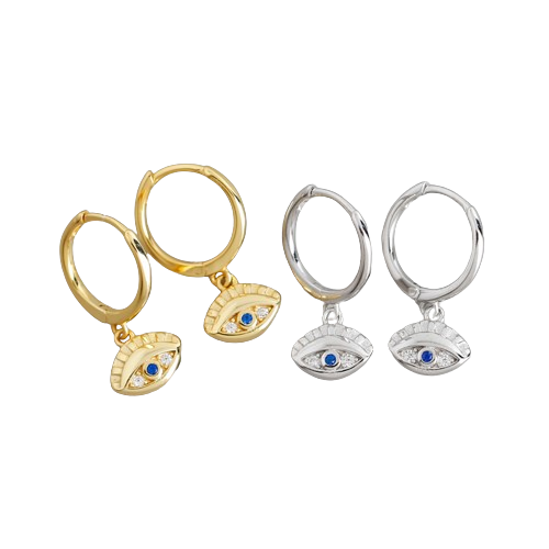 Sterling Silver Blue Diamond Eyes Earrings Gold Plated Hoop Earrings For Women