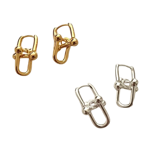 Sterling Silver Chic Geometric U-Shaped Horseshoe Gold Plated Hoop Earrings