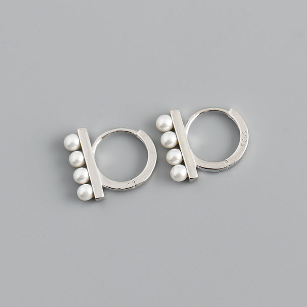 Sterling Silver High Quality Simple Beautiful Pearl Hoop Earring