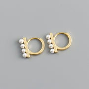 Sterling Silver High Quality Simple Beautiful Pearl Hoop Earring