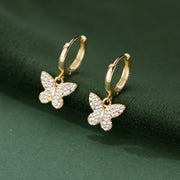 Sterling Silver Butterfly Full Diamond Gold Plated Hoop Earrings