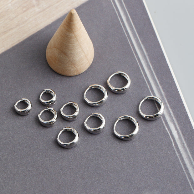 Sterling Silver Geometric Minimalist All-Match Simple Pear Plain Minimalist Round Hoop Earrings