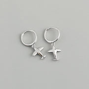 Sterling Silver 18K Gold Plated Airplane Pendant Hoop Earrings