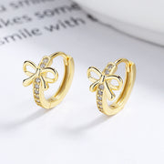 Sterling Silver Bow Bowknot Zircon Gold Plated Hoop Earrings