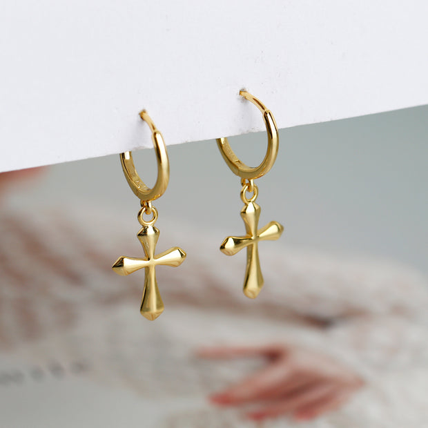 Sterling Silver Earrings With Cross Pendant Gold Plated Hoop Earrings