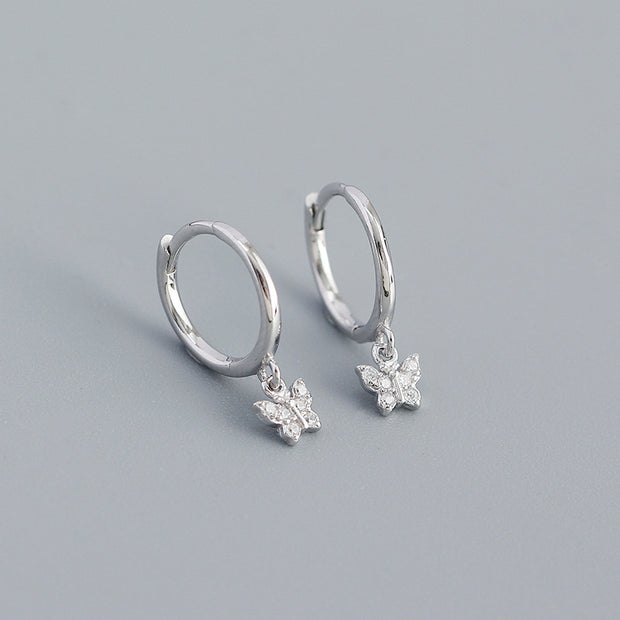 Sterling Silver Minimalist Butterfly Earrings Butterfly Shape Diamond Gold Hoop Earrings