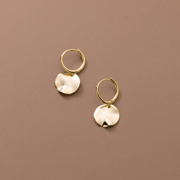 Sterling Silver Irregular Wave Shaped Round Surface Gold Plated Hoop Earrings