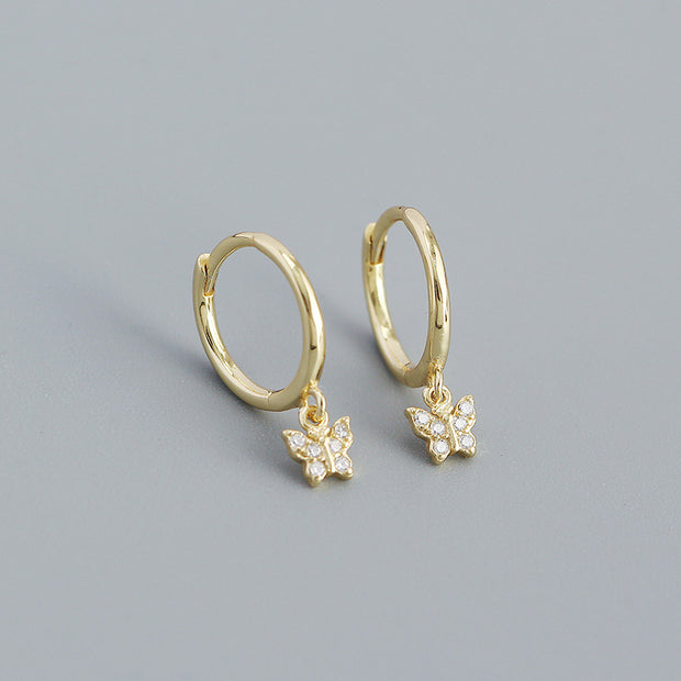 Sterling Silver Minimalist Butterfly Earrings Butterfly Shape Diamond Gold Hoop Earrings