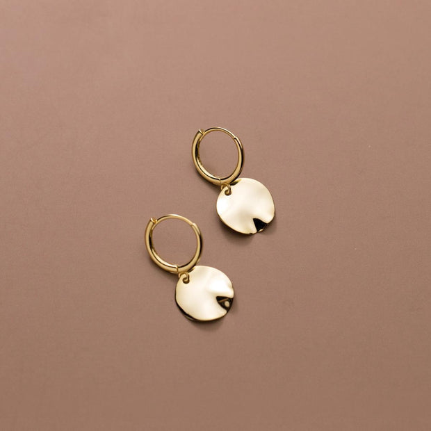 Sterling Silver Irregular Wave Shaped Round Surface Gold Plated Hoop Earrings