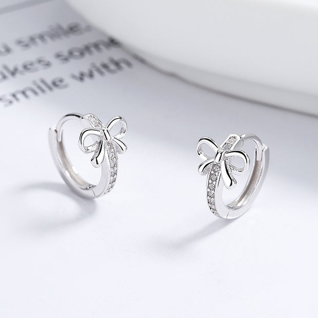 Sterling Silver Bow Bowknot Zircon Gold Plated Hoop Earrings