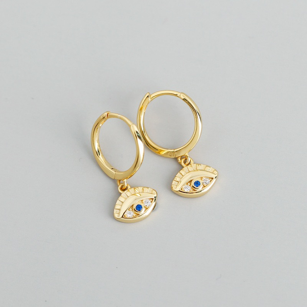 Sterling Silver Blue Diamond Eyes Earrings Gold Plated Hoop Earrings For Women