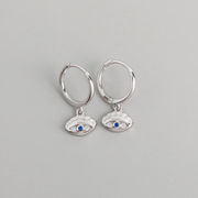 Sterling Silver Blue Diamond Eyes Earrings Gold Plated Hoop Earrings For Women