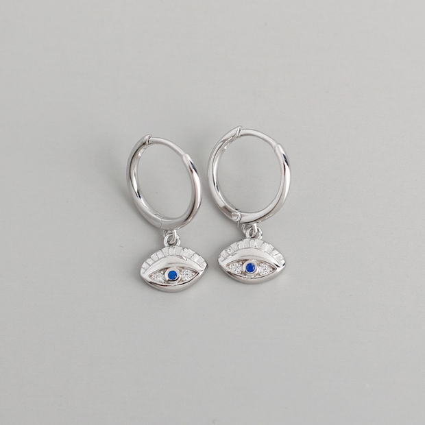 Sterling Silver Blue Diamond Eyes Earrings Gold Plated Hoop Earrings For Women