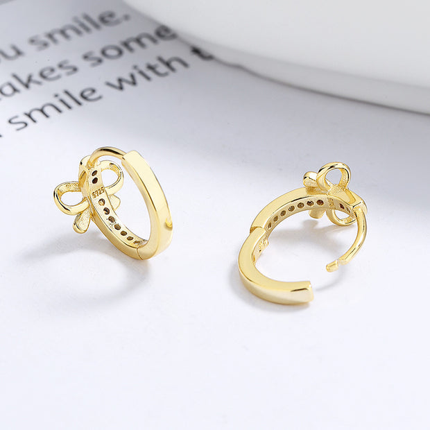 Sterling Silver Bow Bowknot Zircon Gold Plated Hoop Earrings