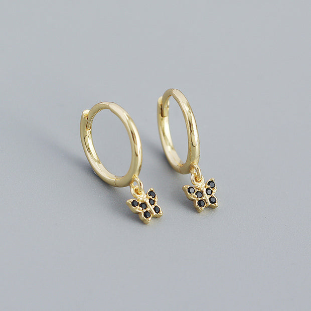 Sterling Silver Minimalist Butterfly Earrings Butterfly Shape Diamond Gold Hoop Earrings