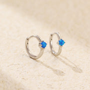 Sterling Silver Four Claws Round Synthetic White Opal Gold Plated Stud Earring Jewelry