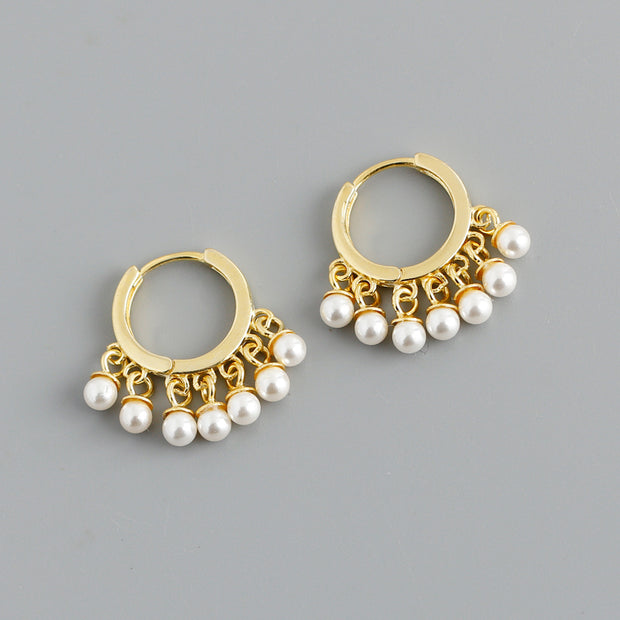 Sterling Silver Hoop Earrings for Women Luxury 18k Gold Plated Charms Pearl Earrings