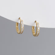 Sterling Silver Square Diamond Cubic Zircon 18K Gold Plated Hoop Earrings