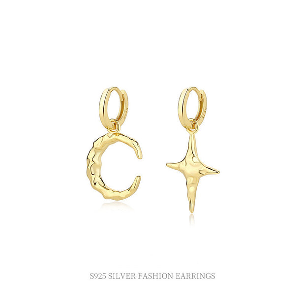 Sterling Silver Moon And Star Drop Hoop Gold Plated Earrings