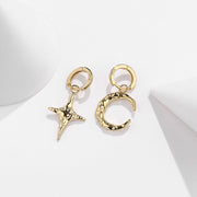 Sterling Silver Moon And Star Drop Hoop Gold Plated Earrings