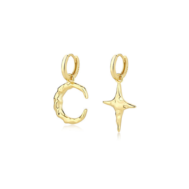 Sterling Silver Moon And Star Drop Hoop Gold Plated Earrings