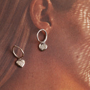 Sterling Silver Heart With Small Zirconia Diamond Gold Plated Hoop Earrings