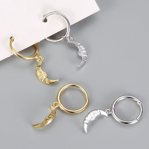 Sterling Silver Minimalist Moon Pendant Gold Plated Hoop Earrings