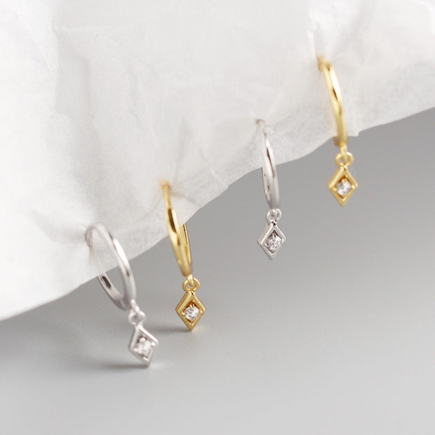 Sterling Silver Shiny Diamond Cz Gold Plated Dangle Hoop Earrings