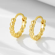 Geometric Round Bead-Shaped Gold-Plated Sterling Silver Hoop Earrings