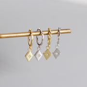 Sterling Silver Hoop Gold Plated Rhombus Pendant Set Star Diamond Earrings