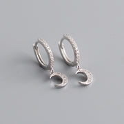 Sterling Silver INS Small Cz Diamond Moon Shape Gold Plated Hoop Earrings