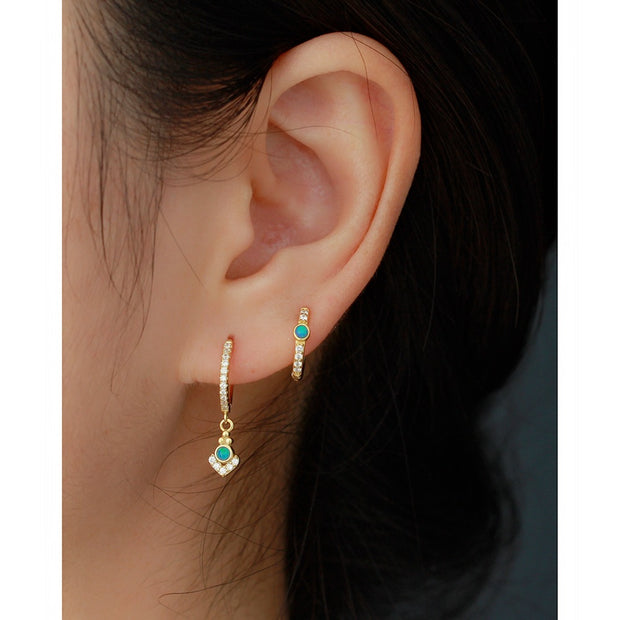 Sterling Silver Trendy Jewelry Beautiful Round Shape With Blue Opal Hoop Earring