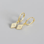 Sterling Silver Hoop Gold Plated Rhombus Pendant Set Star Diamond Earrings