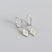 Sterling Silver Hoop Gold Plated Rhombus Pendant Set Star Diamond Earrings