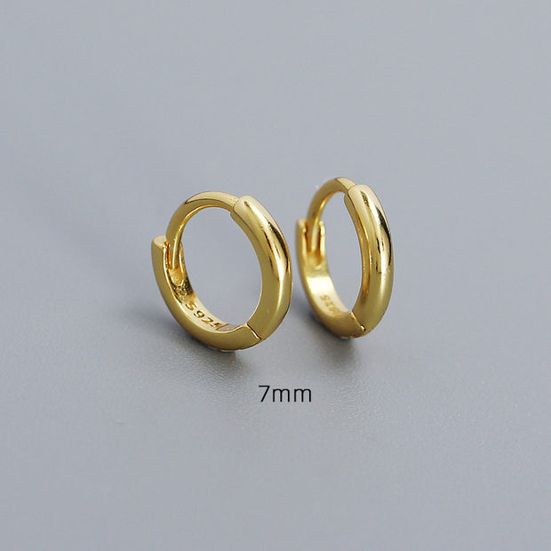 Sterling Silver Simple Round Gold-Plated Hoop Earrings