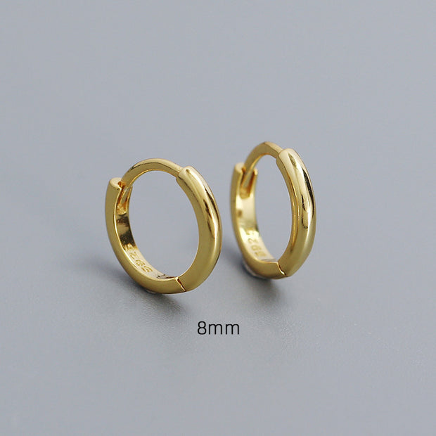 Sterling Silver Simple Round Gold-Plated Hoop Earrings