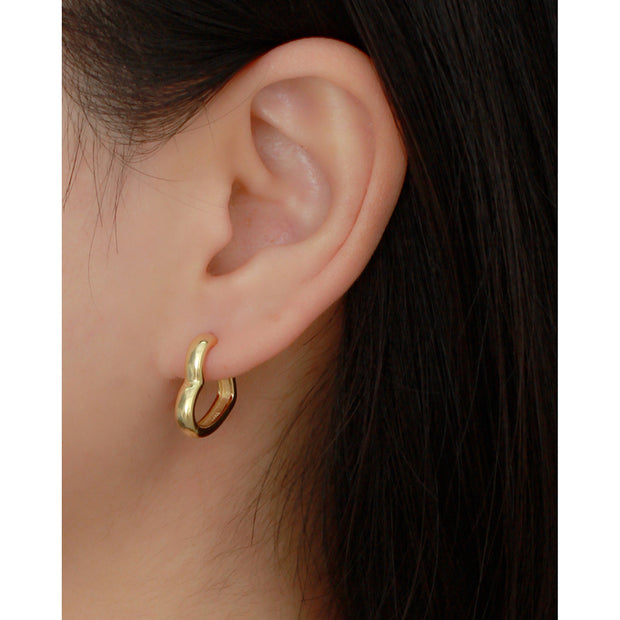 Sterling Silver Heart Smooth Surface Gold Plated Hoop Earring