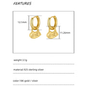 Sterling Silver Irregular Texture Heart Pendant Gold-Plated Hoop Earrings