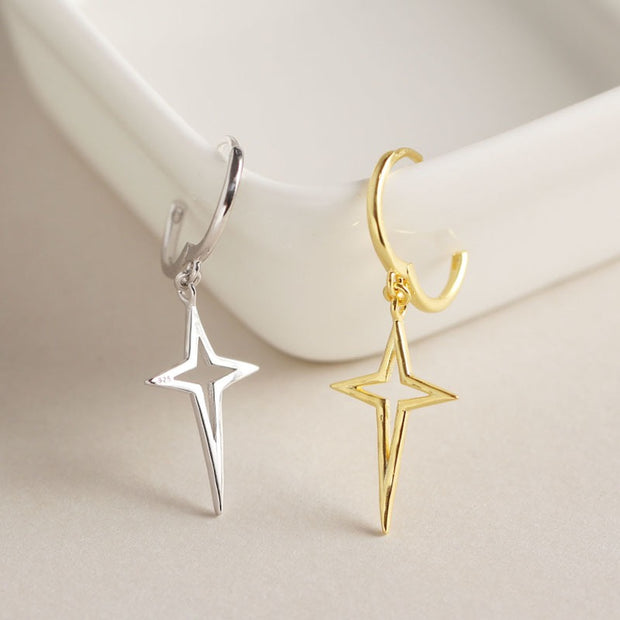 Sterling Silver Cross Star Dangle Hoop Earrings for Women Charms