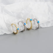 Sterling Silver Trendy Jewelry Beautiful Round Shape With Blue Opal Hoop Earring