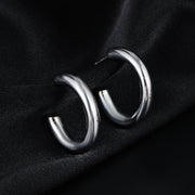 Sterling Silver Big Heavy Chic Punk C Shaped Gold Plated Hoop Earrings