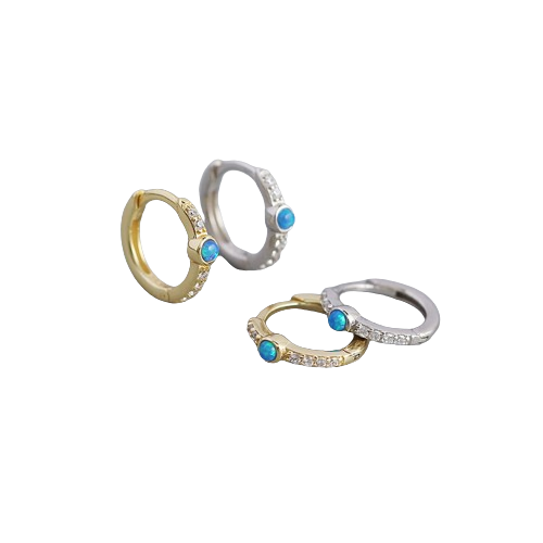 Sterling Silver Trendy Jewelry Beautiful Round Shape With Blue Opal Hoop Earring