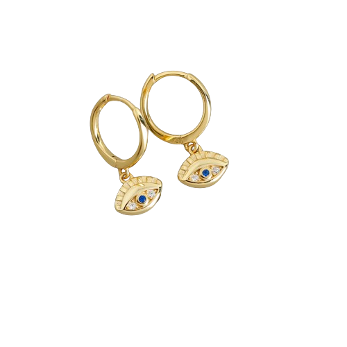 Sterling Silver Blue Diamond Eyes Earrings Gold Plated Hoop Earrings For Women