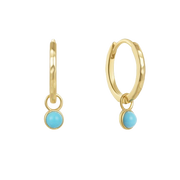 Sterling Silver Round Turquoise Drop Pendant Gold Plated Hoop Earrings