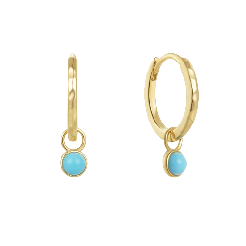 Sterling Silver Round Turquoise Drop Pendant Gold Plated Hoop Earrings