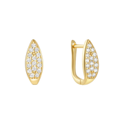 Geometric Leaf-Shaped Full Diamond Gold-Plated Sterling Silver Hoop Earrings