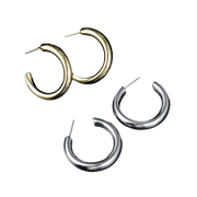 Sterling Silver Big Heavy Chic Punk C Shaped Gold Plated Hoop Earrings