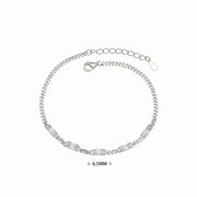 Sterling Silver French Casual Square Zircon Bracelet, S925 Sterling Silver Cuban Chain