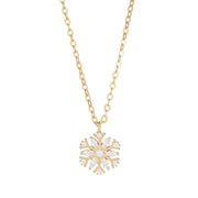 Fine Necklace S925 Sterling Silver Christmas Snowflakes Zircon Dangle Gold Plated Necklace