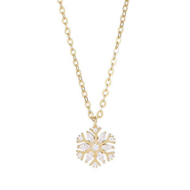 Fine Necklace S925 Sterling Silver Christmas Snowflakes Zircon Dangle Gold Plated Necklace